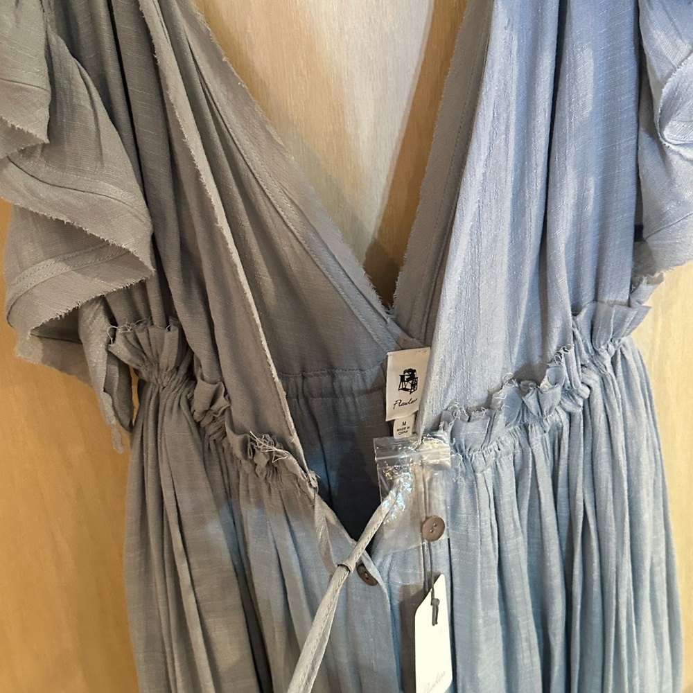 Blue Grey Ruffle Maxi Dress Boho - Picture 4 of 7